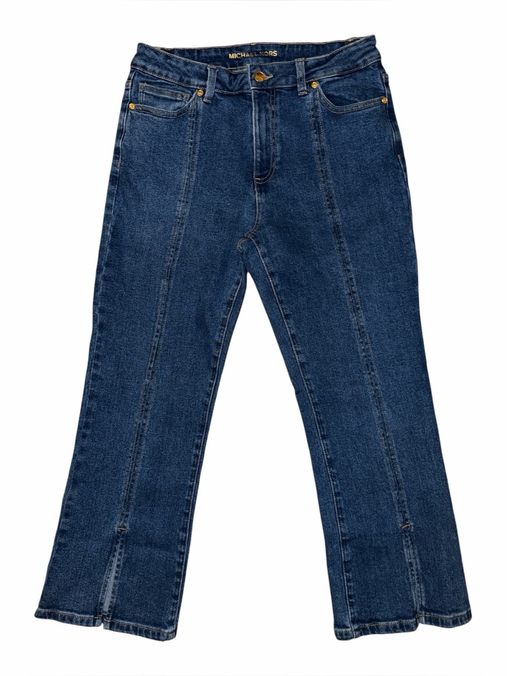 Michael Kors Straight Leg Cropped Jeans High Rise Pin Tuck Seams Women’s Size 8 - Picture 2 of 8